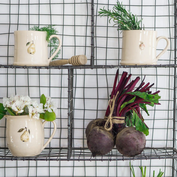 This lovely veg collection of hand painted and hand thrown pots.